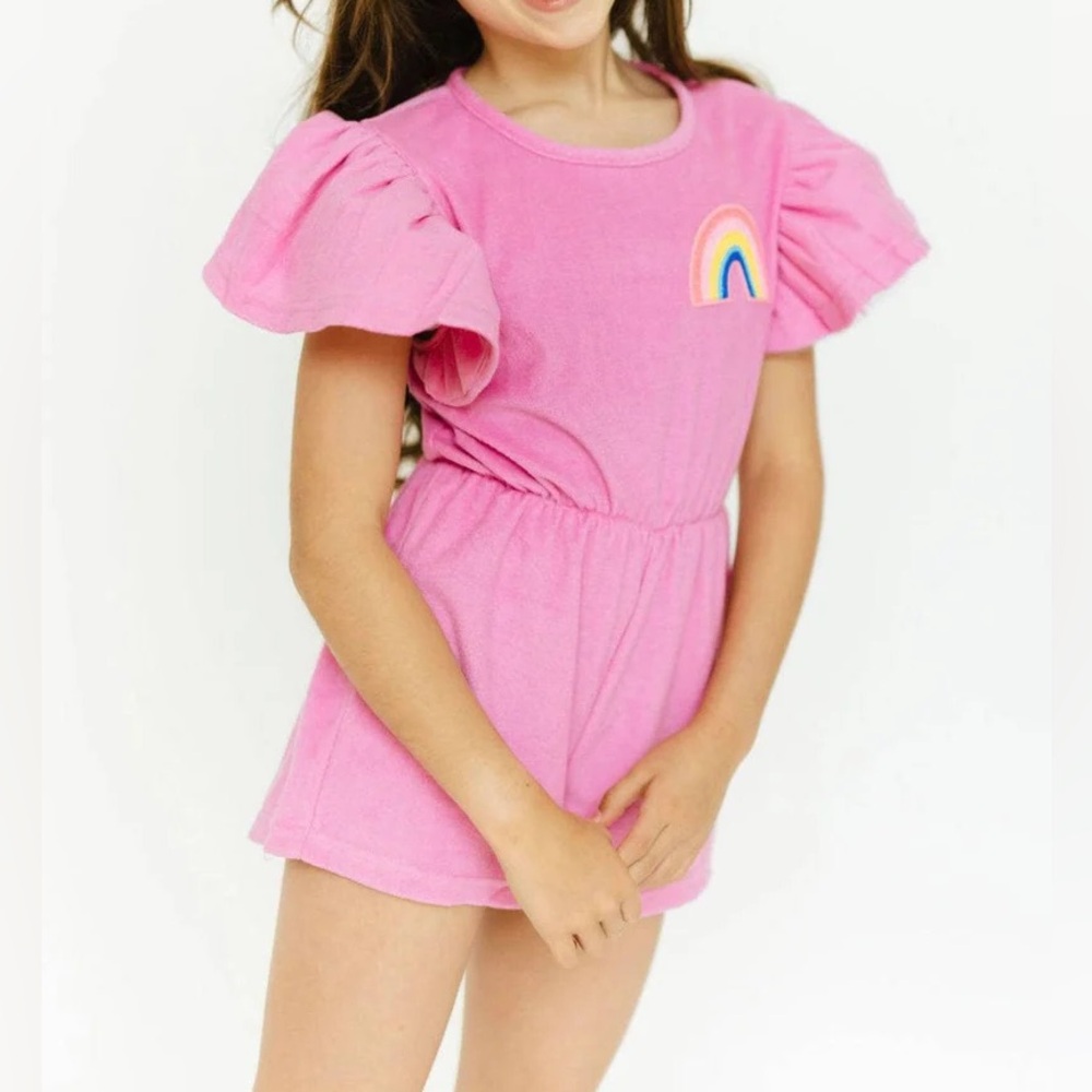 Lola + The Boys Pink Terry Rainbow Romper